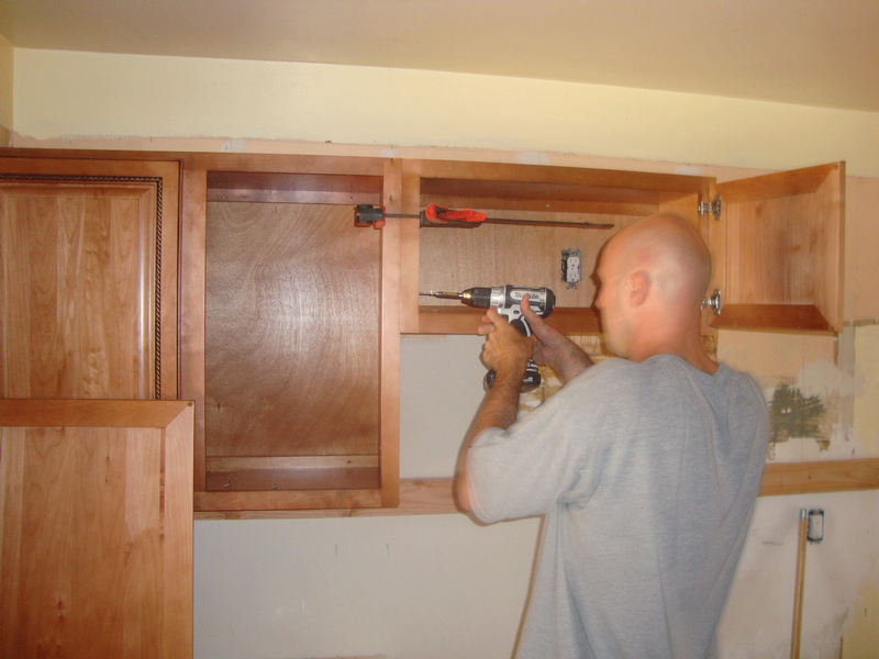 Installation of some of the wall cabinets