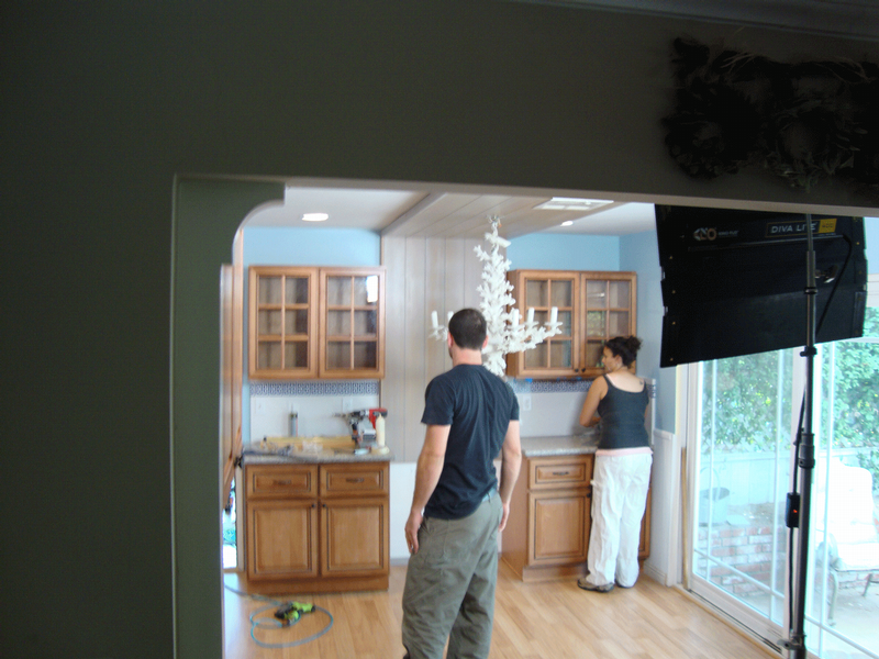 Getting the new chandelier installed in the dining area